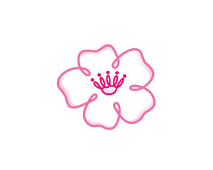 Modern Pink Cherry Blossom Crown Logo Illustration In Isolated White Background © Brandmix