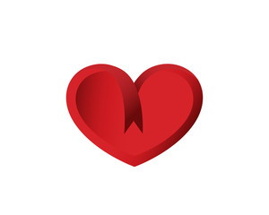 Modern Love Heart With Ribbon Logo Illustration In Isolated White Background