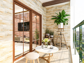 Beautiful outdoor balcony at home, sunny