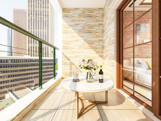 Beautiful outdoor balcony at home, sunny
