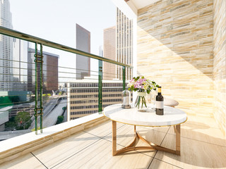 Beautiful outdoor balcony at home, sunny