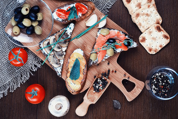 Assorted sandwiches with different fillings