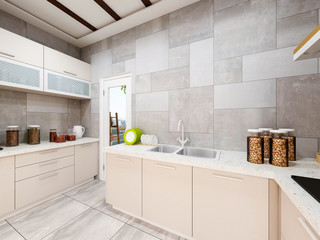 Modern family kitchen design, connected to the living room