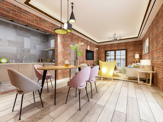Tables and chairs and chandeliers in the beautiful dining room of the home