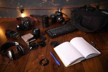 The photographer's desk, digital camera accessories
