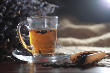 Brewed tea on a serving table