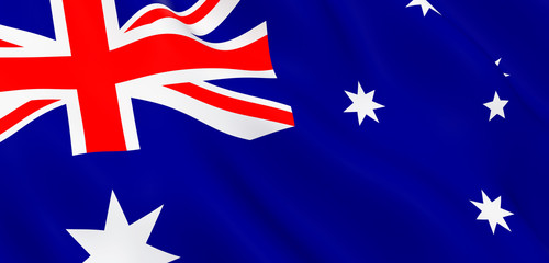 National Fabric Wave Closeup Flag of Australia Waving in the Wind. 3d rendering illustration.