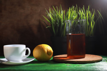 Brewing tea on a wooden table