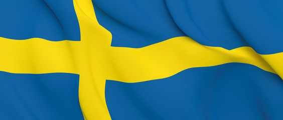 National Fabric Wave Closeup Flag of Sweden Waving in the Wind. 3d rendering illustration.