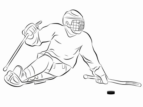 illustration of invalid ice hockey player, vector drawing