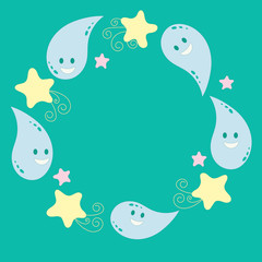 Funny water droplets. Frame for congratulations, greetings. Vector