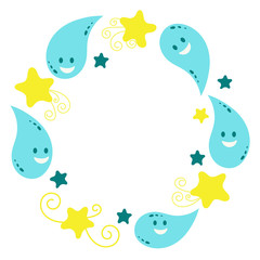 Funny water droplets. Frame for congratulations, greetings. Vector