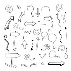  illustration. Set. Badges. Arrows, pointer, arrow with callouts. Black and white, graphic, contour, isolated, without background. EPS