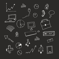 Chalk on blackboard.  illustration. Set. Business icons and badges.