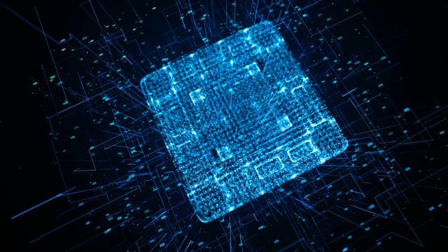 Fly through abstract 3D rendering of a scientific technology data binary code network conveying connectivity, complexity and data flood of modern digital age