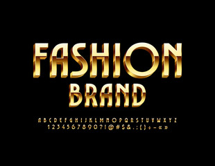 Vector Golden Emblem Fashion Brand. Elegant 3D Font. Chic Alphabet Letters, Numbers and Symbols