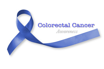 Colorectal Colon cancer awareness with dark blue ribbon on white background with clipping path