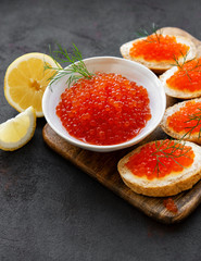 Sandwiches with red caviar