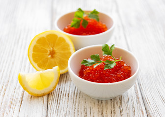 Red caviar in bowls
