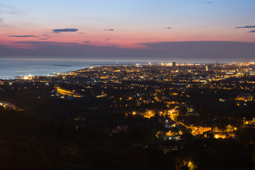 Aerial View of the city of Livorno in Tuscany at Dusk