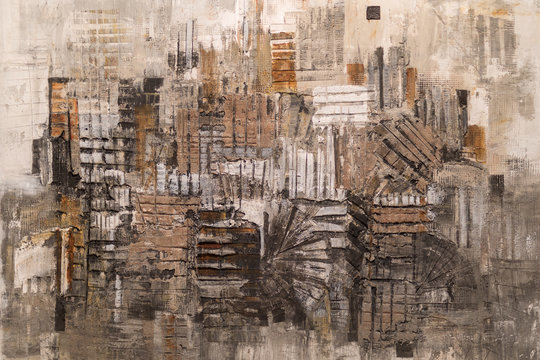 Abstract Painting Art: Strokes with Different Color Patterns like Red, Gray and White.