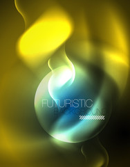 Neon glowing wave lines, blue hi-tech futuristic abstract background template