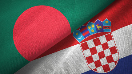 Bangladesh and Croatia two flags textile cloth, fabric texture