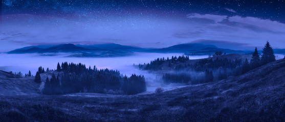 Panorama of Black Tisa valley at night