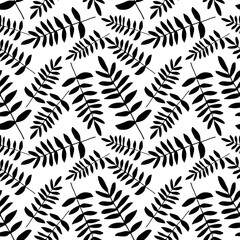 Fototapeta na wymiar Seamless pattern with black fern leaves. Floral ornate. Graphic print.