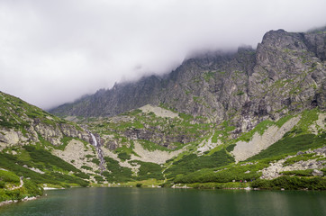 Rainy weather at Velicke pleso (lake) in High Tatra Mountains, Slovakia
