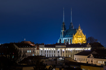 Fototapeta na wymiar Cathedral of St. Peter and Paul, Petrov, Brno at night