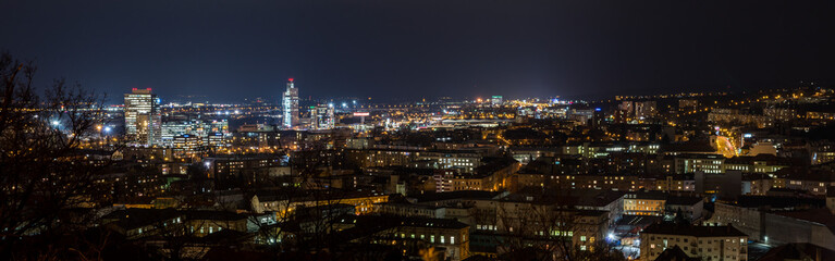 Night panoramic cityscape skyline in Brno, Czech Republic - obrazy, fototapety, plakaty