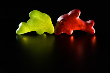 Detail of two gummy dolphins