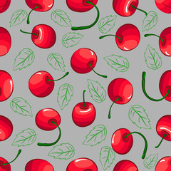 Red and green cherries. Pattern Image of ripe and unripe cherries. Vector illustration.