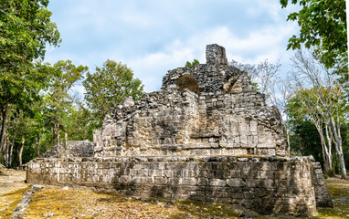Ruins of a Mayan pyramid at Chicanna in Mexico