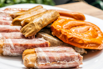 Barbecue sausages, food theme