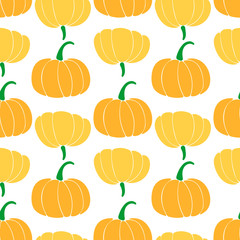 Seamless pattern with different varieties of pumpkins. bottle gourd; cinderella variety; butternut.