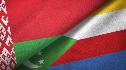 Belarus and Comoros two flags textile cloth, fabric texture