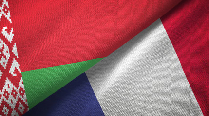 Belarus and France two flags textile cloth, fabric texture © Aleks Taurus