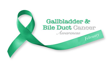 Gallbladder and Bile Duct Cancer Awareness ribbon kelly green (isolated with clipping path)
