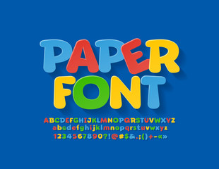 Vector Paper Font. Colorful trendy Alphabet Letters, Numbers and Symbols