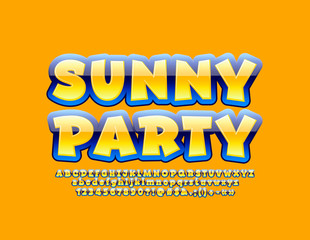 Vector bright poster Summer Party with funny Alphabet Letters, Numbers and Symbols. Yellow and Blue comic Font 