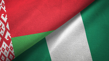Fototapeta premium Belarus and Nigeria two flags textile cloth, fabric texture