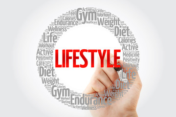 LIFESTYLE word cloud collage with marker, health concept background