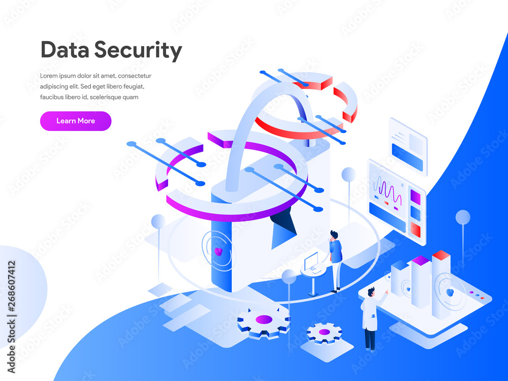 Poster data security isometric illustration concept. modern flat design concept of web page design for webs