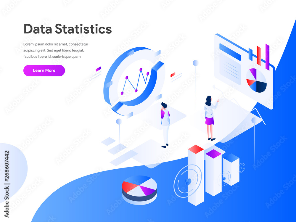 Poster data statistics isometric illustration concept. modern flat design concept of web page design for we