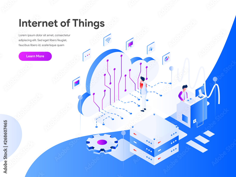 Poster internet of things isometric illustration concept. modern flat design concept of web page design for