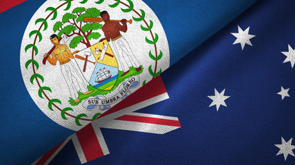 Belize and Australia two flags textile cloth, fabric texture 