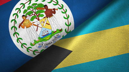 Belize and Bahamas two flags textile cloth, fabric texture 