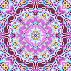 Abstract fractal bandana print. Square pattern design for pillow, carpet, rug, fabrics. Mandala design for silk neck scarf, kerchief, shawl, wrap.